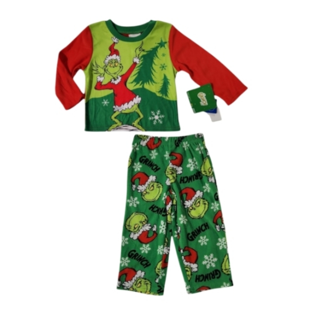 Dr. Seuss The Grinch Toddlers Fleece 2pc Christmas Pajama Set 2T NWT